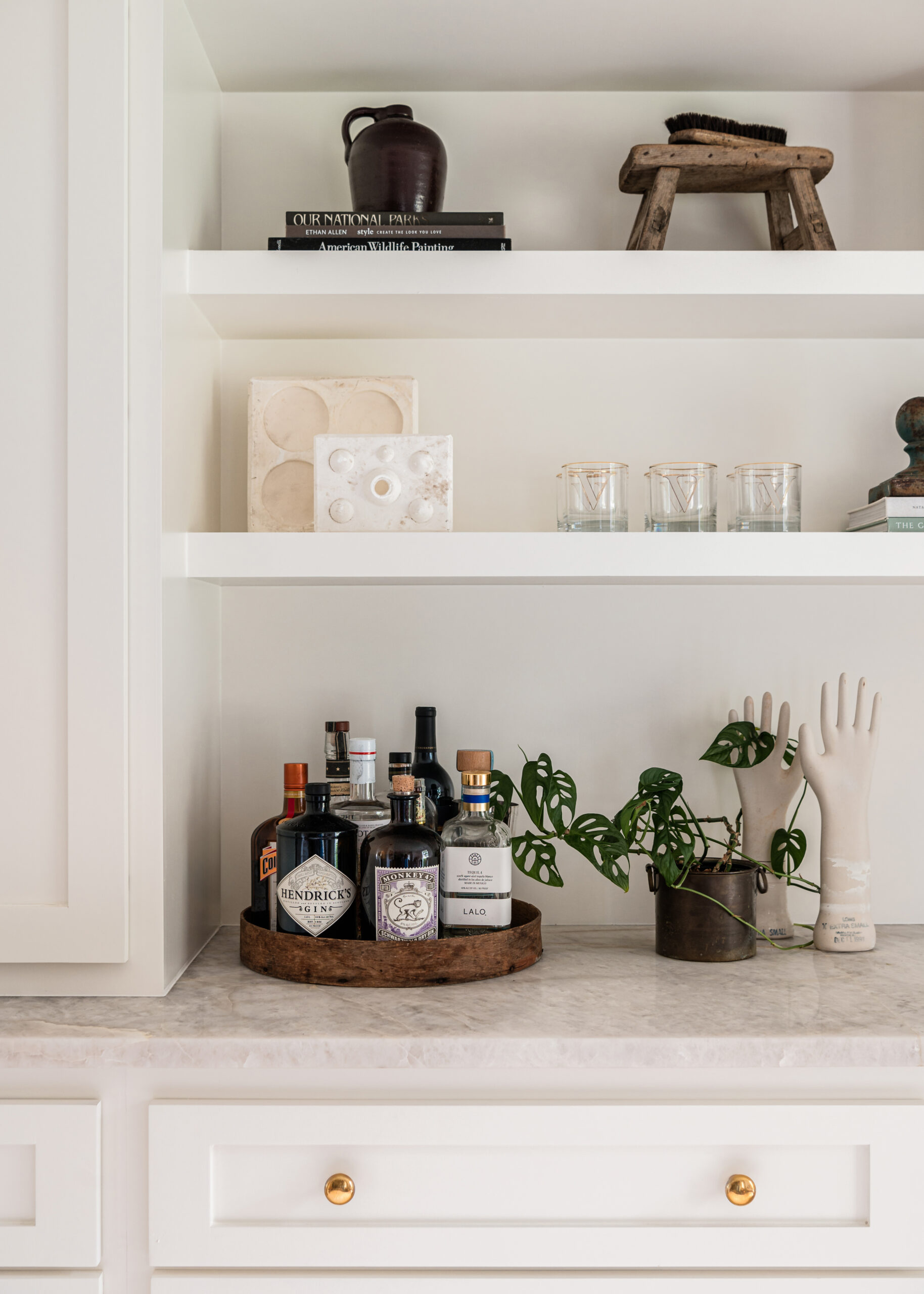 Kitchen shelving styling with minimalistic decor