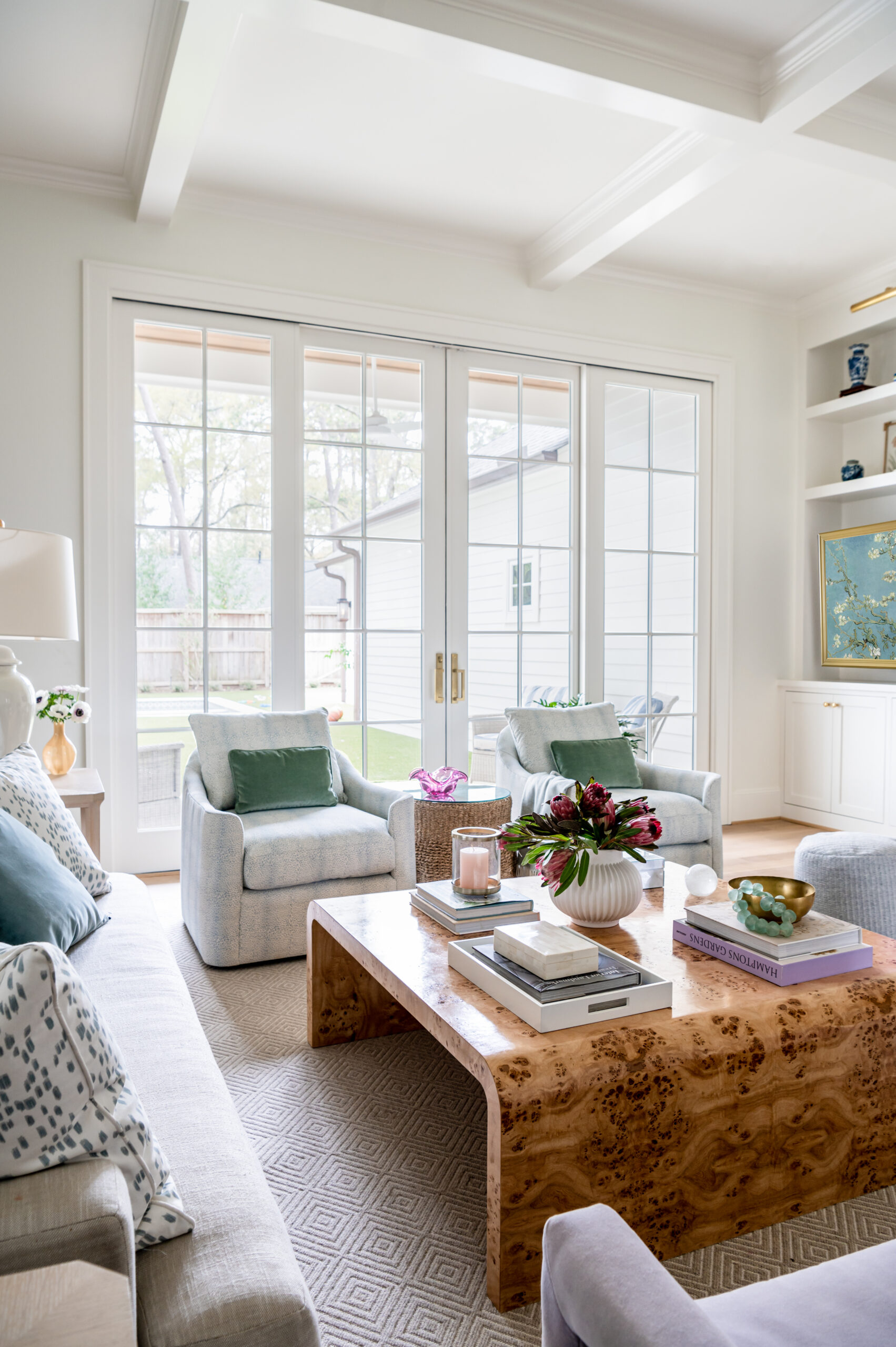 Cozy living area with a light-filled patio view